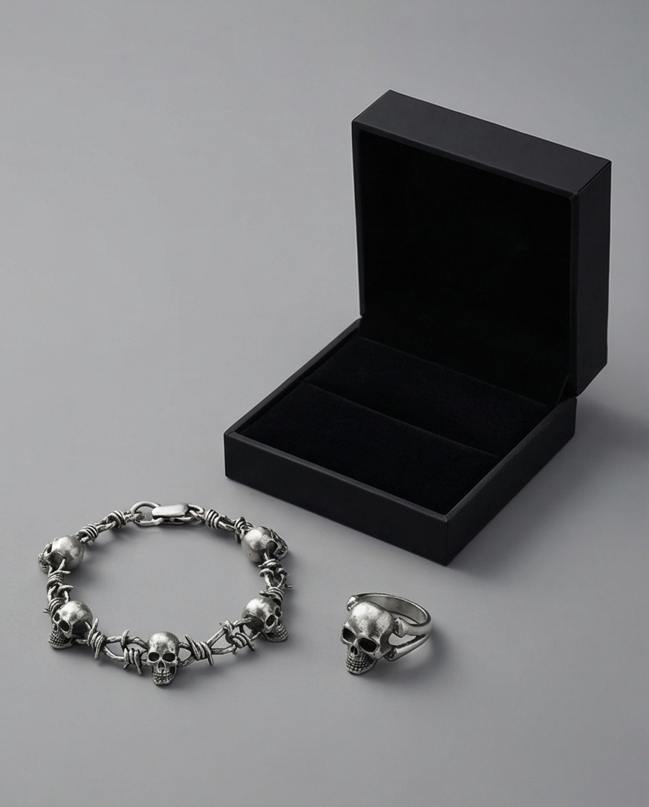 Bracelet tête de mort et sa bague neufs