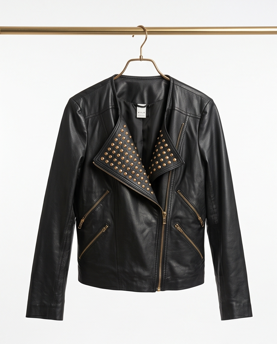 Veste en Cuir VILA Noir Cloutée — Neuve — Taille M