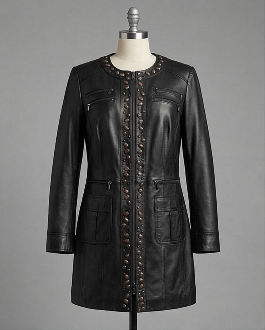 MANDARIN Veste en cuir noir, style rock, taille 46