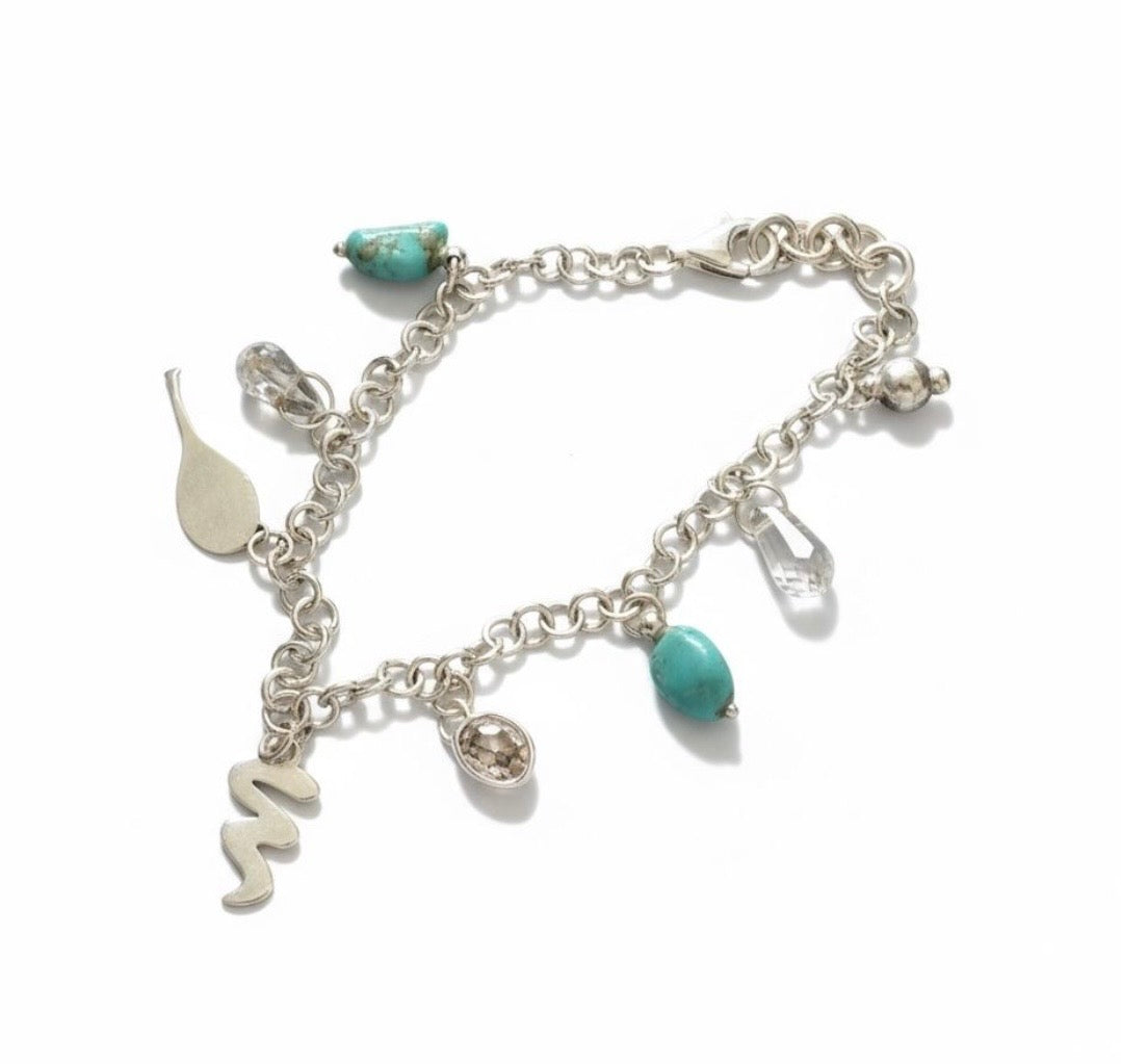 Bracelet  charms, turquoise, cristal de roche - neuf