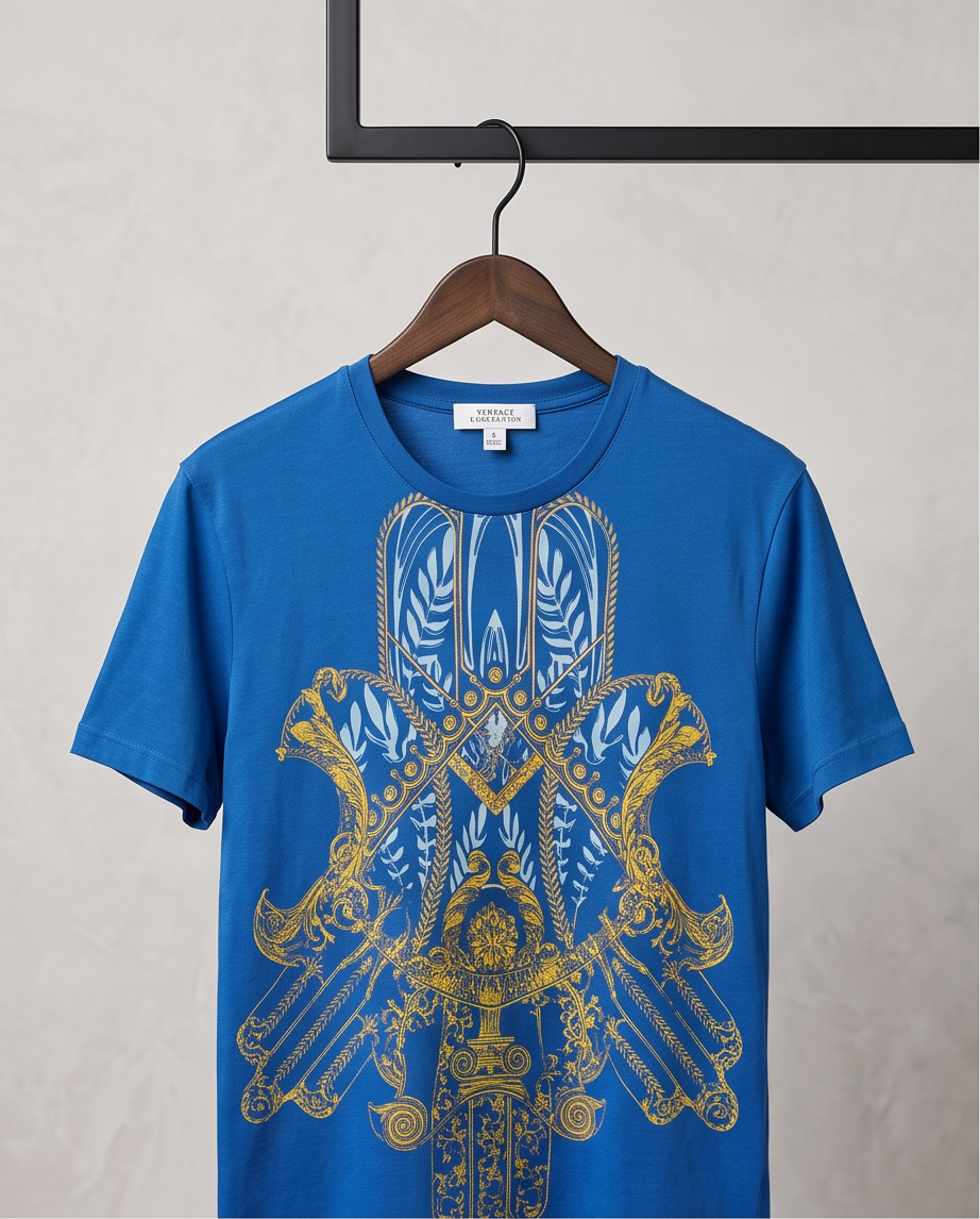 VERSACE COLLECTION – T-shirt Baroque Bleu & Or – Taille S