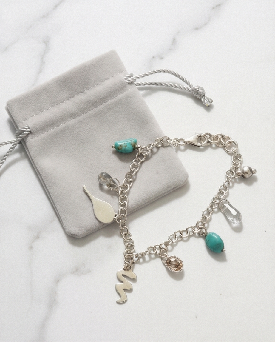Bracelet  charms, turquoise, cristal de roche - neuf