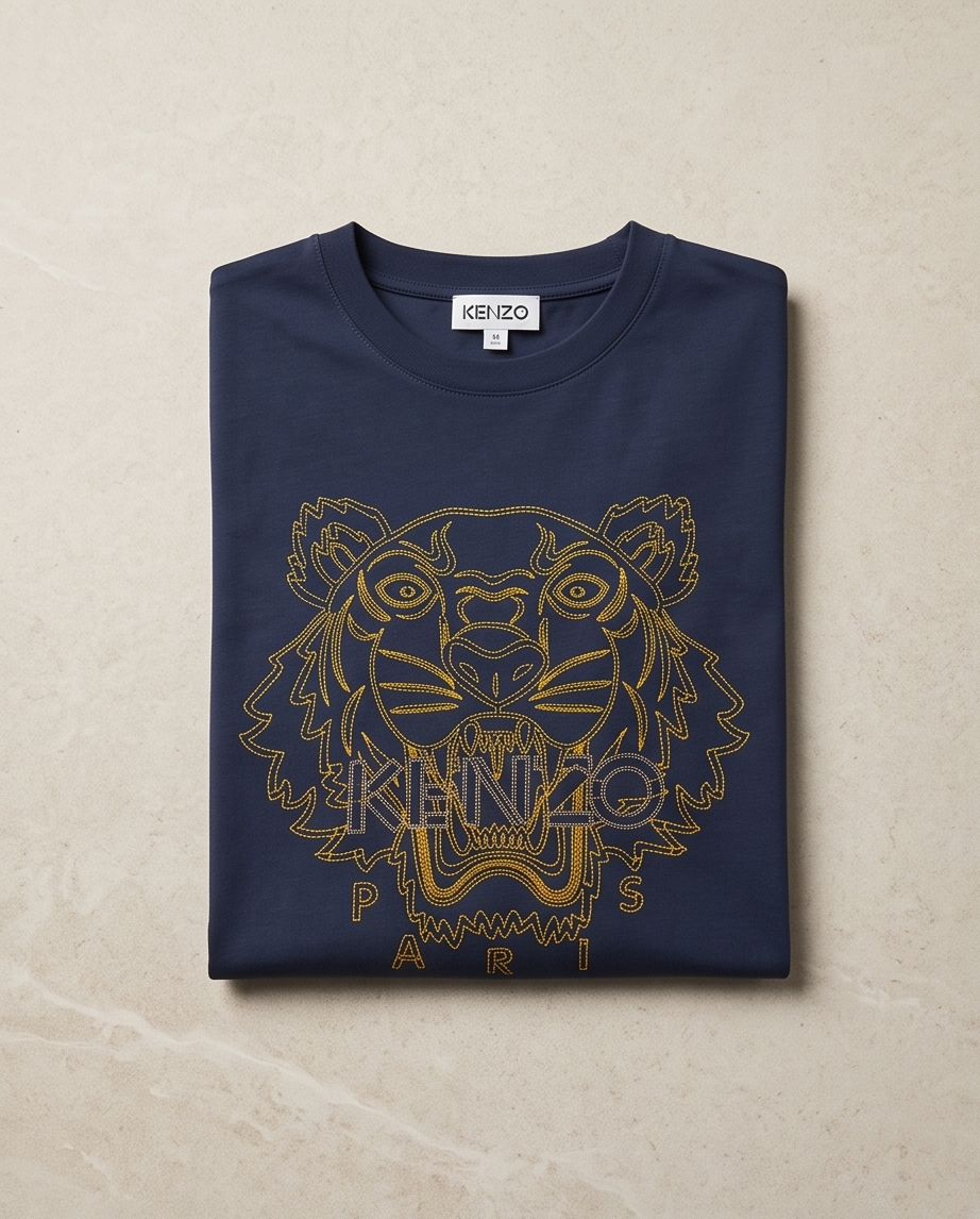 KENZO – T-shirt Tiger Homme Bleu Marine & Doré – Taille M