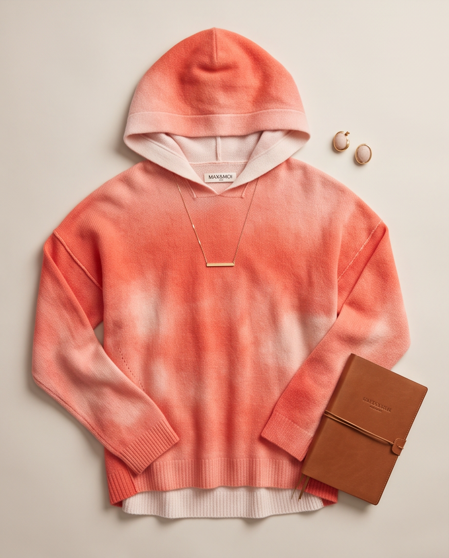 Pull 100% Cachemire MAX&MOI — Corail & Blanc — Oversize — Taille S