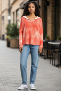Pull MAX&MOI corail et blanc 100% cachemire taille S oversize