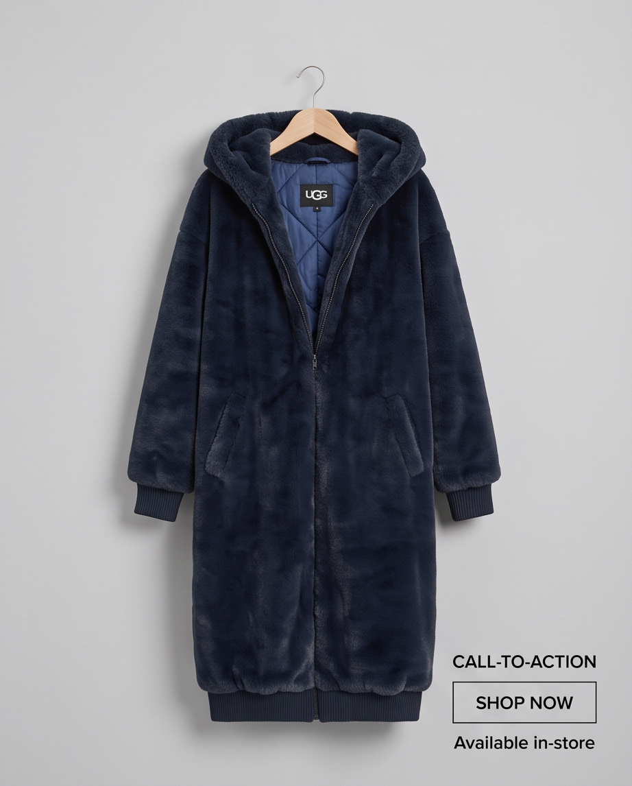 Manteau UGG Fausse Fourrure — Bleu Oversize — Neuf — Taille XS/S
