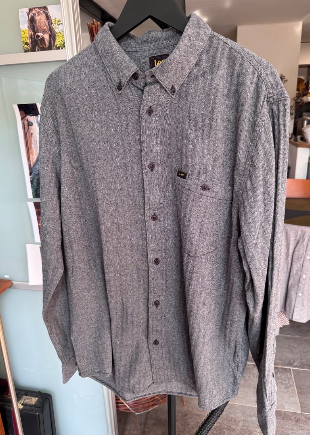 Chemise Lee Homme Neuve Motifs Chevrons Gris Taille M
