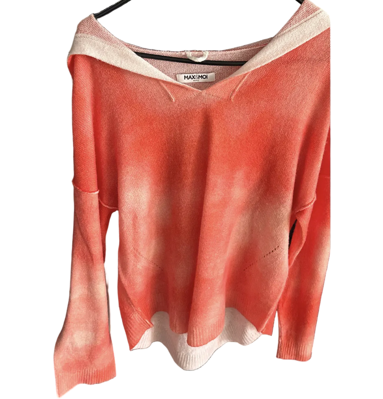 Pull 100% Cachemire MAX&MOI — Corail & Blanc — Oversize — Taille S