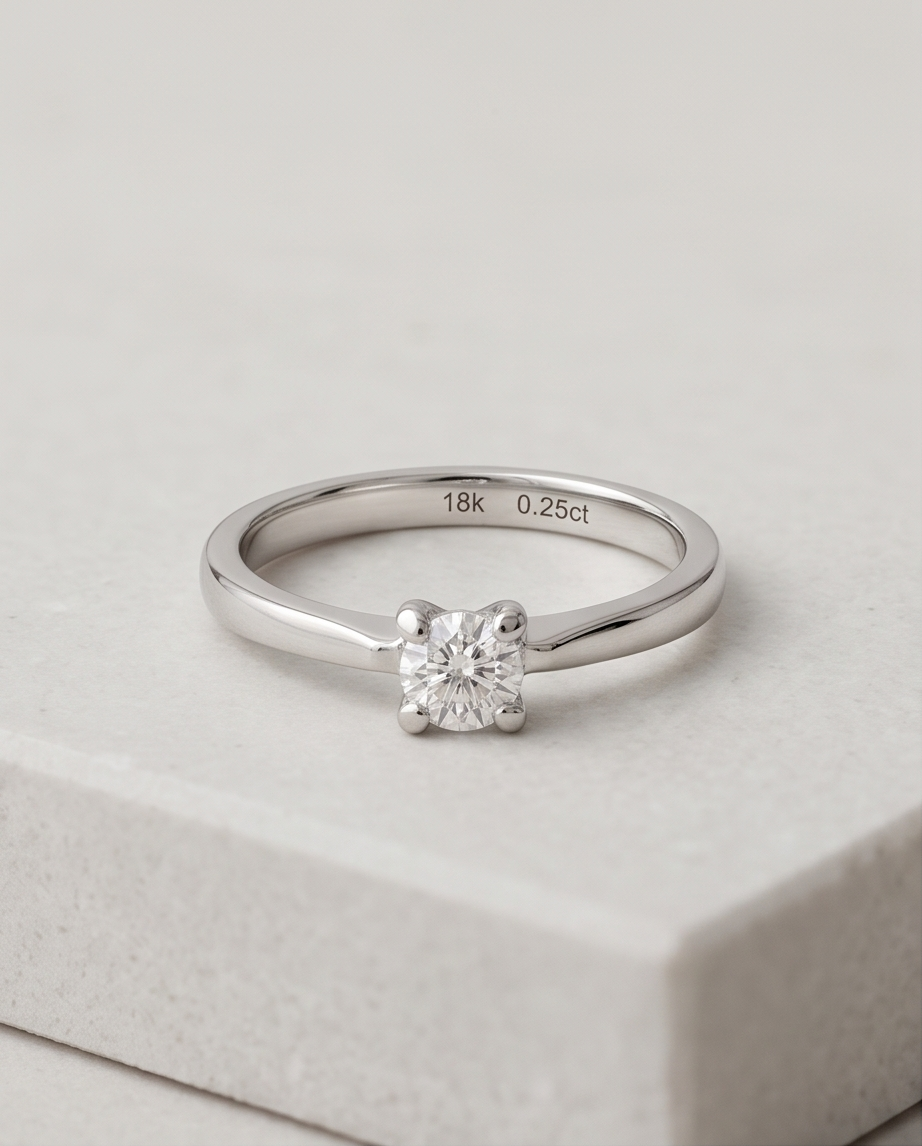 Solitaire en  blanc 18 carats avec diamant de 0,25 ct – Taille 58
