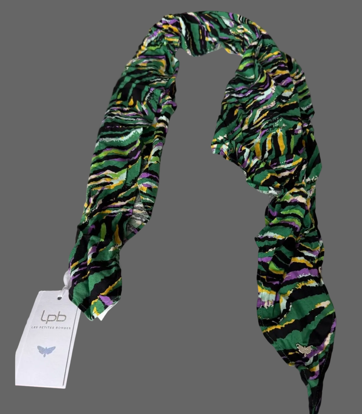 Bandana LPB imprimé zèbre vert, jaune et violet neuf
