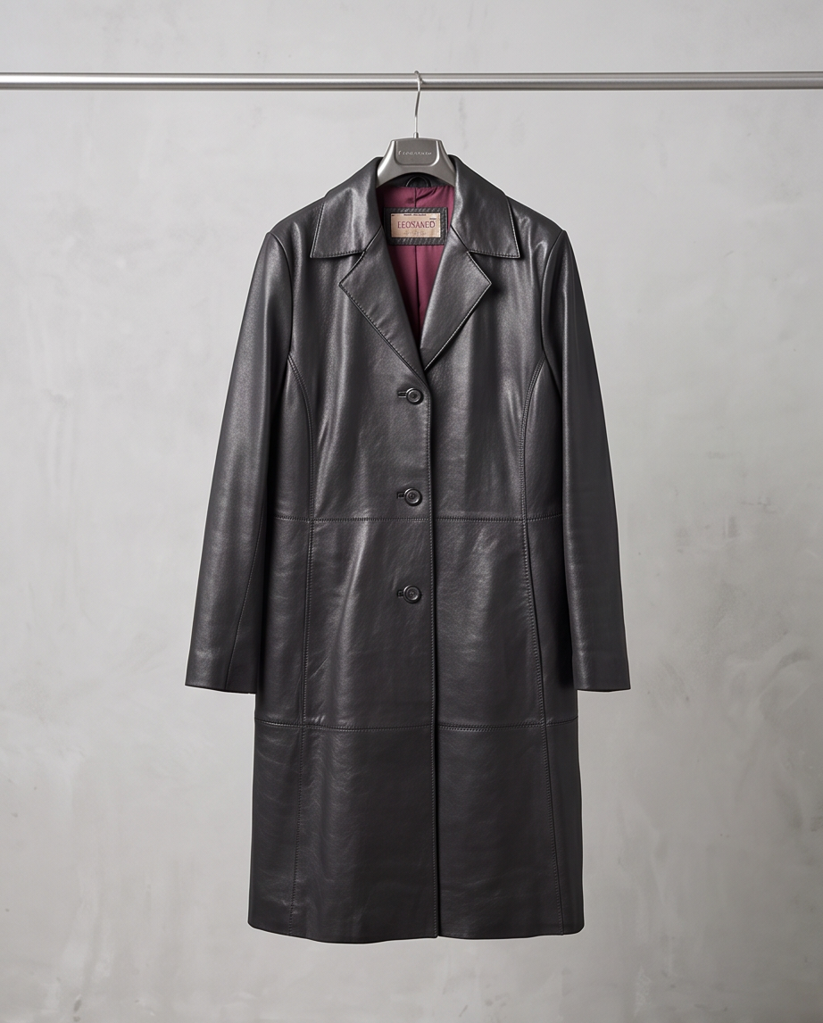 Manteau Long en Cuir LEONARDO — Noir — Très Bon État — Taille 42/44