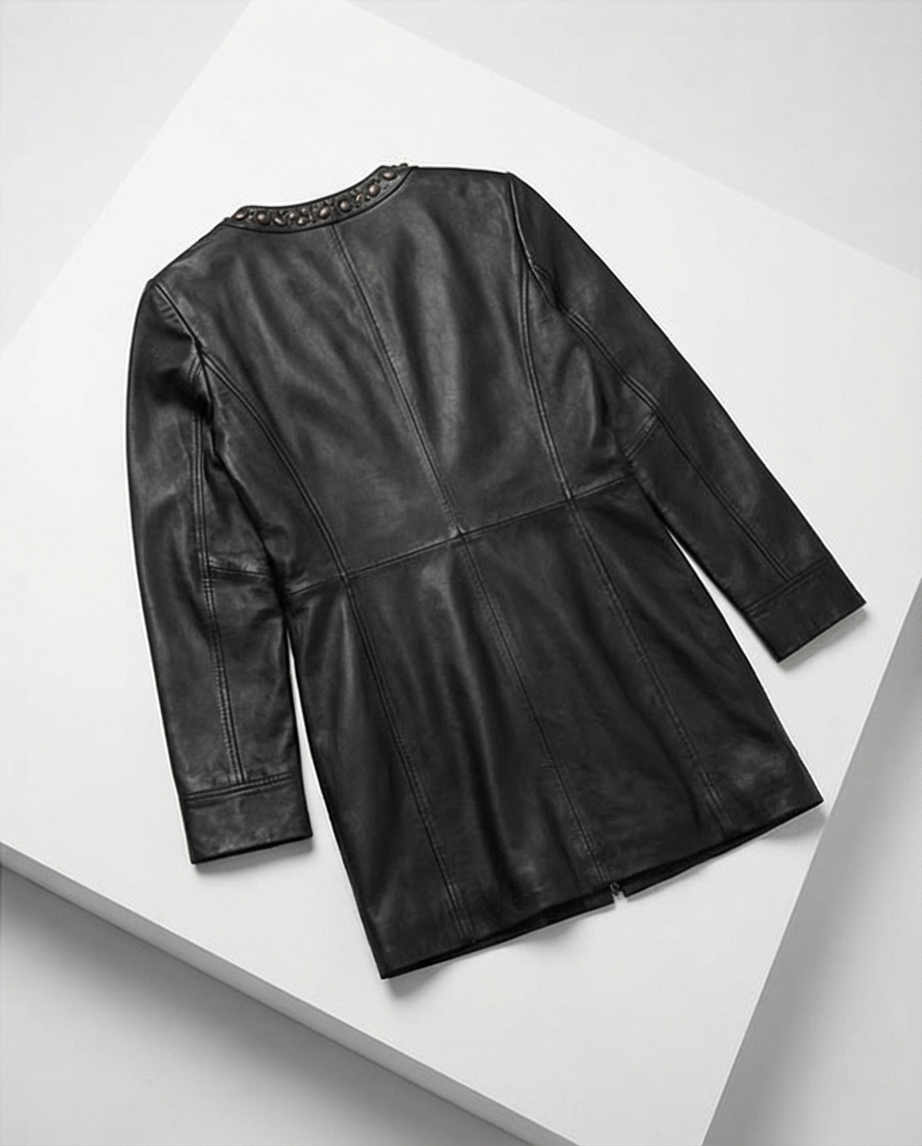 MANDARIN Veste en cuir noir, style rock, taille 46