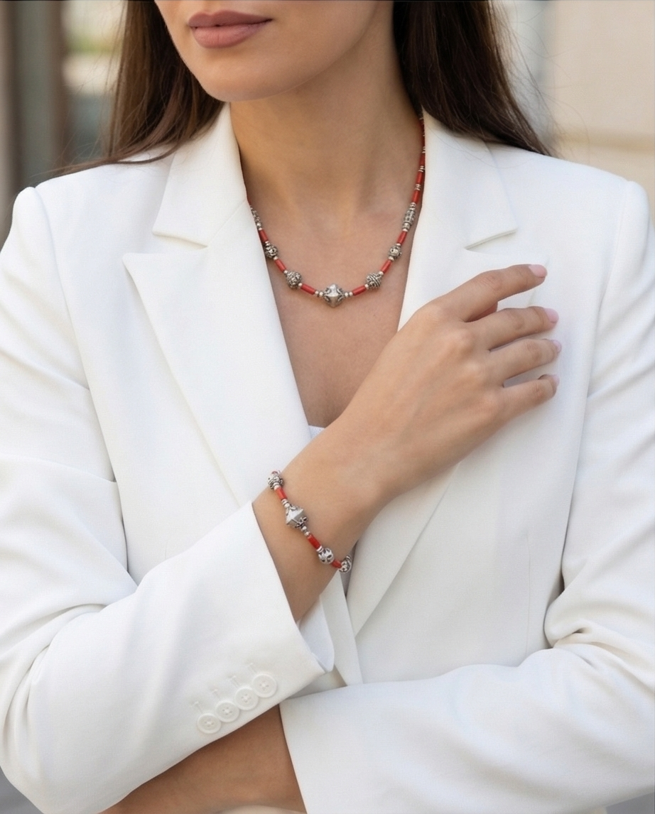Magnifique Parure Collier et Bracelet Corail Véritable