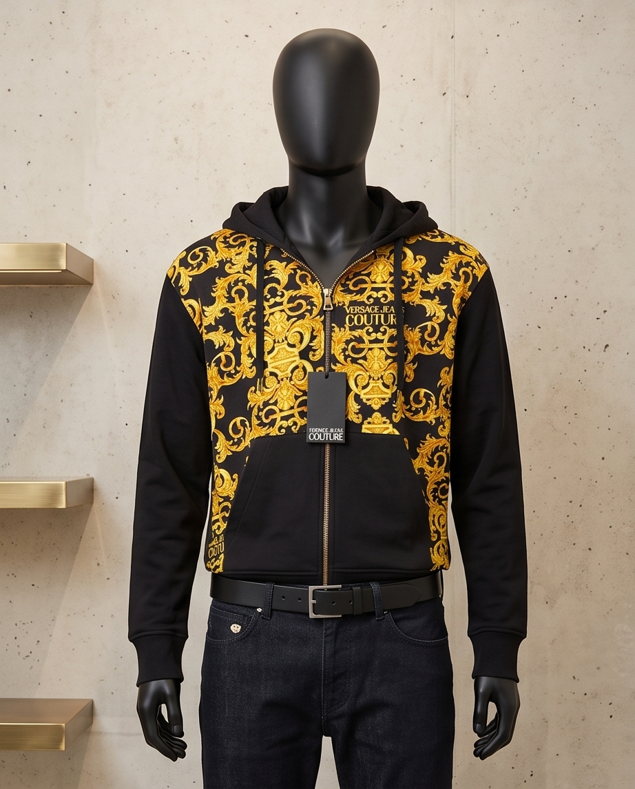 VERSACE JEANS COUTURE – Sweat zippé Barocco Homme – M – Neuf avec étiquette