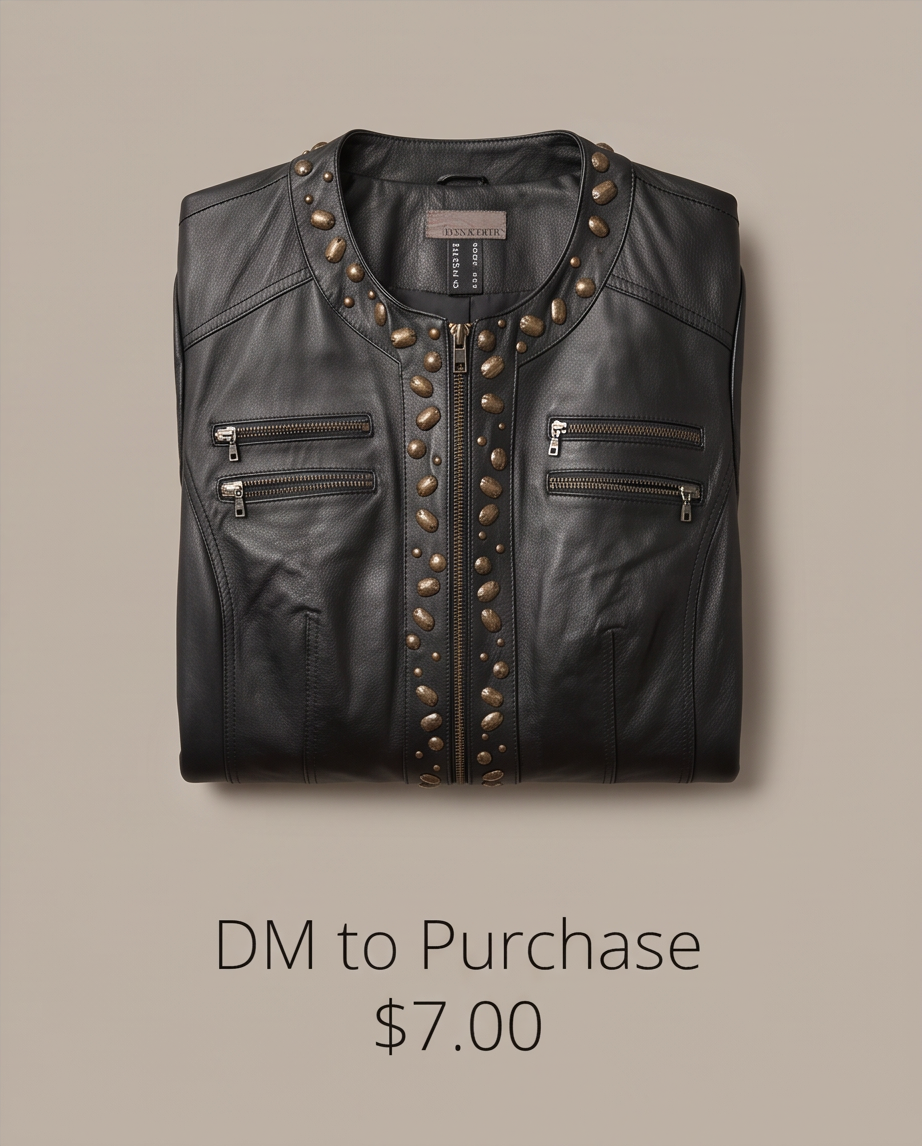 Manteau en Cuir MANDARIN — Style Rock Clouté — Taille 46