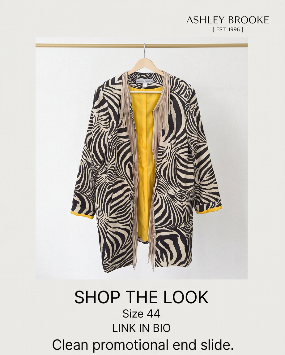 Veste Ashley Brooke — Motif Zèbre & Franges Daim — Taille 44