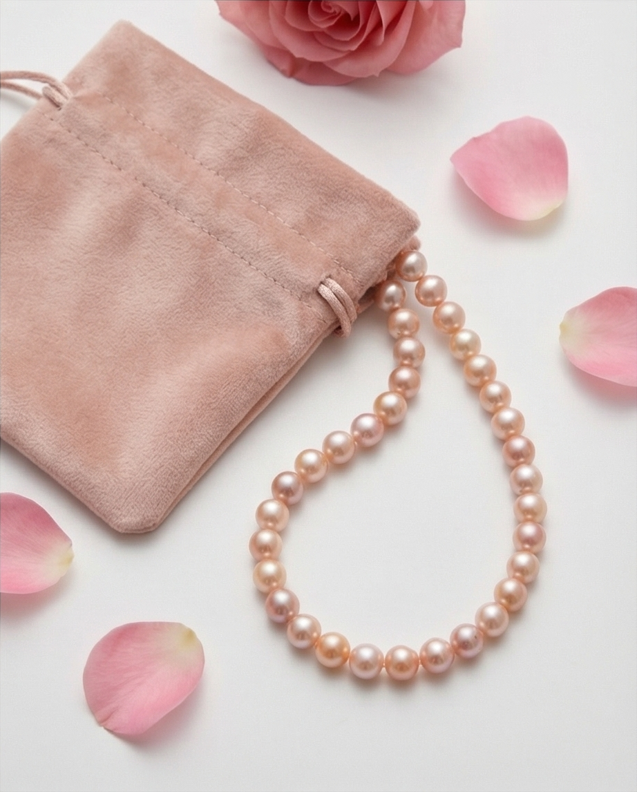 Collier en perles roses authentique - neuf