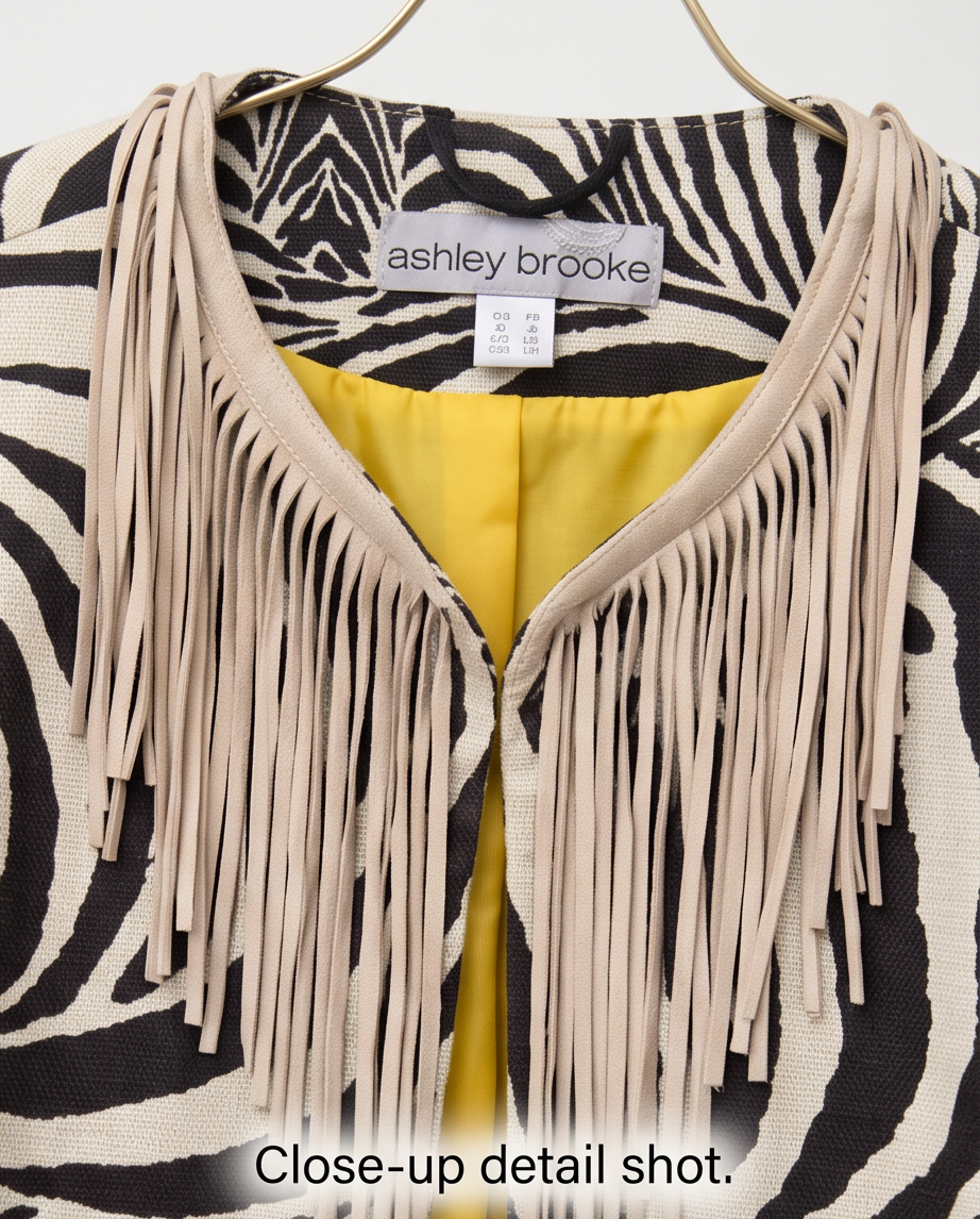 Veste Ashley Brooke — Motif Zèbre & Franges Daim — Taille 44