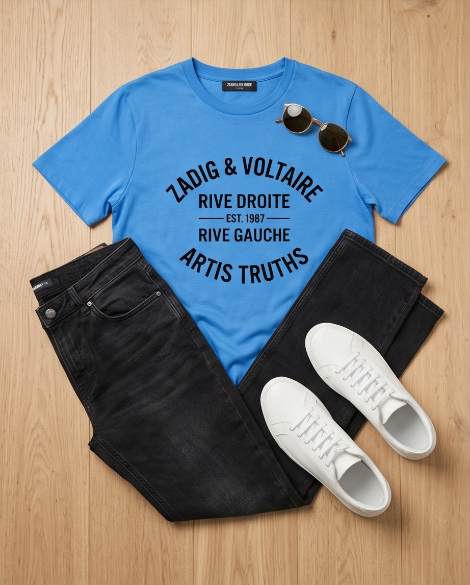 ZADIG & VOLTAIRE – T-shirt Tommy Blason Bleu – Taille XS