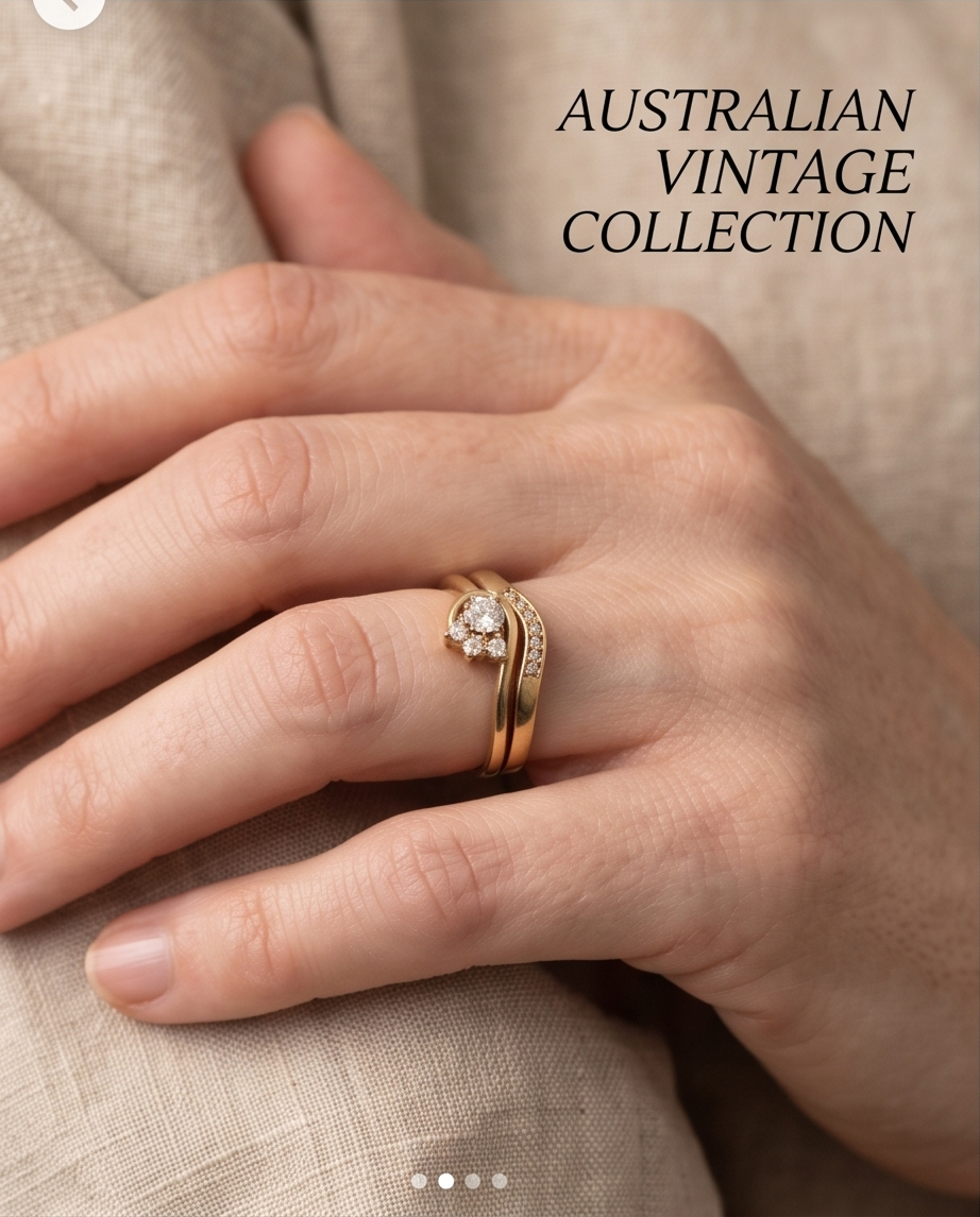 Ensemble de mariage australien en or jaune et neuf diamants – Taille 58
