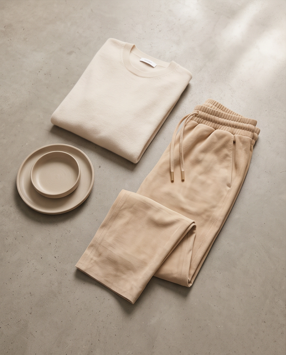 Pantalon MAX&MOI en velours de chèvre beige — Taille 34