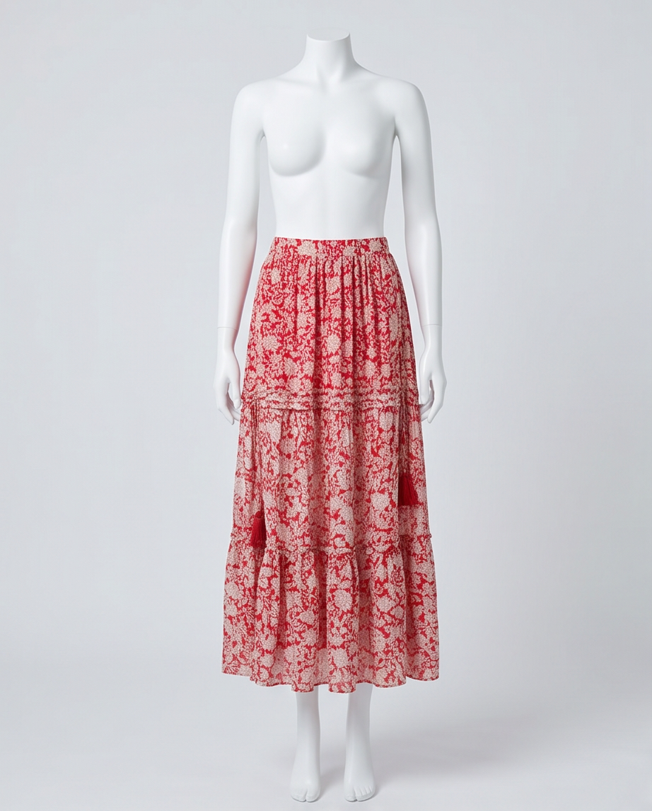 Jupe Longue Pepe Jeans Rouge & Blanc — Neuve — Taille XL