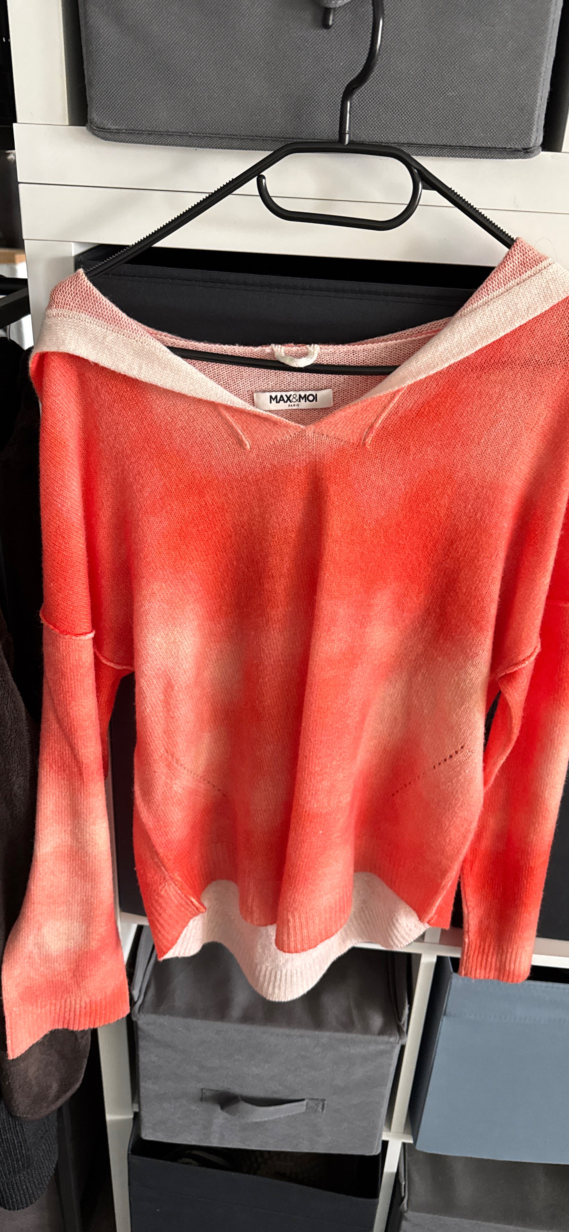 Pull MAX&MOI corail et blanc 100% cachemire taille S oversize