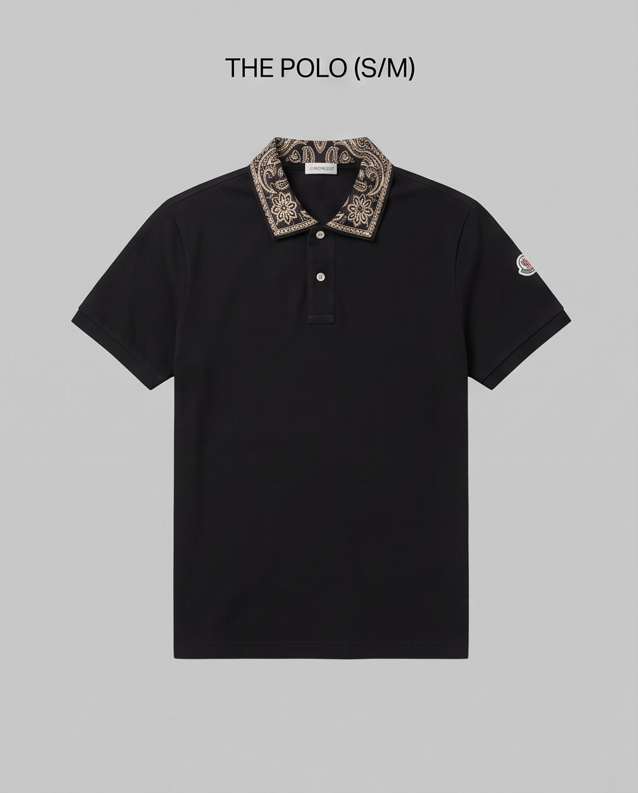 Polo MONCLER Homme Noir – Col Paisley – Taille S/M – Très bon état