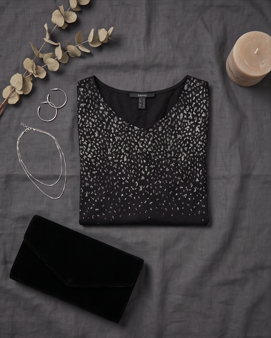 T-shirt noir Esprit, détails argentés - très bon état - M