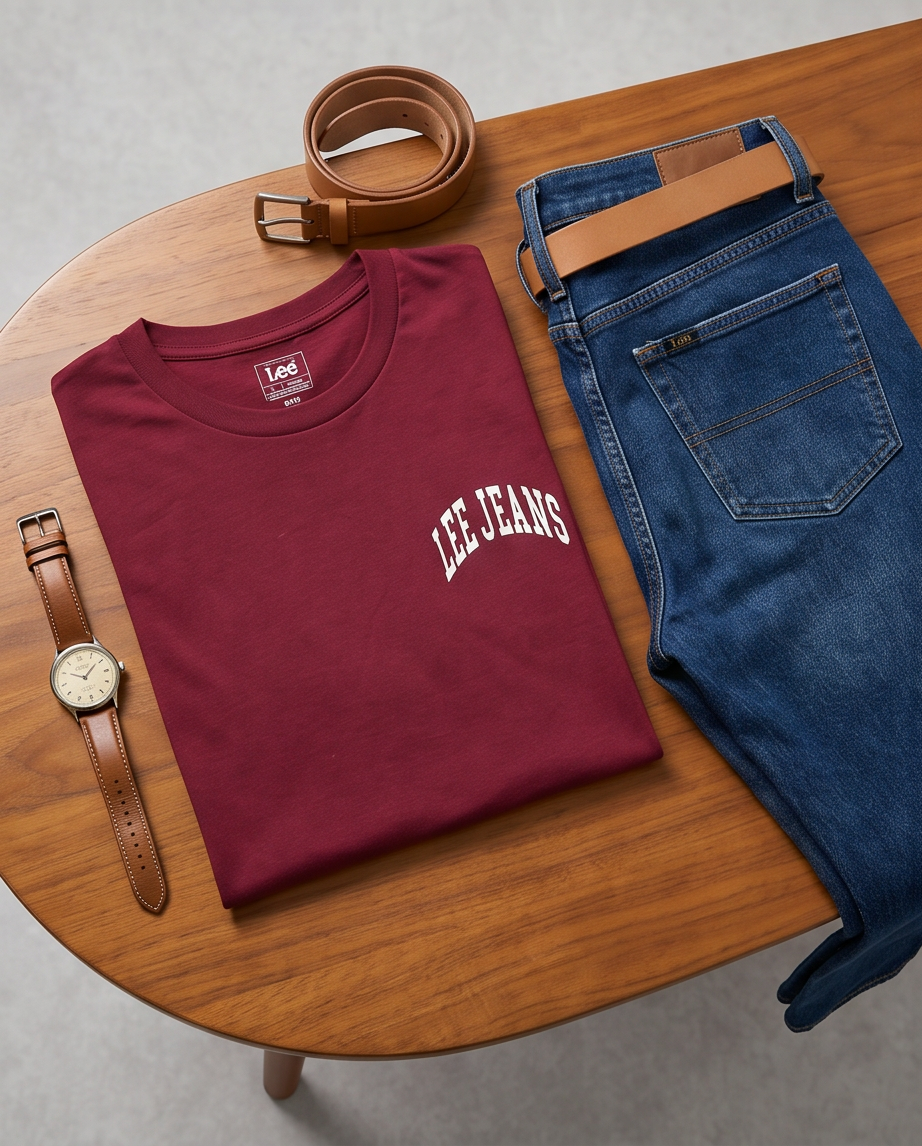 T-shirt Lee Jeans — Bordeaux — 100% Coton — Neuf — Taille L