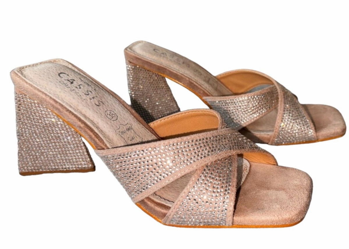 Mules à Talons CASSIS — Beige Rose Glamour — Neuves — Taille 38