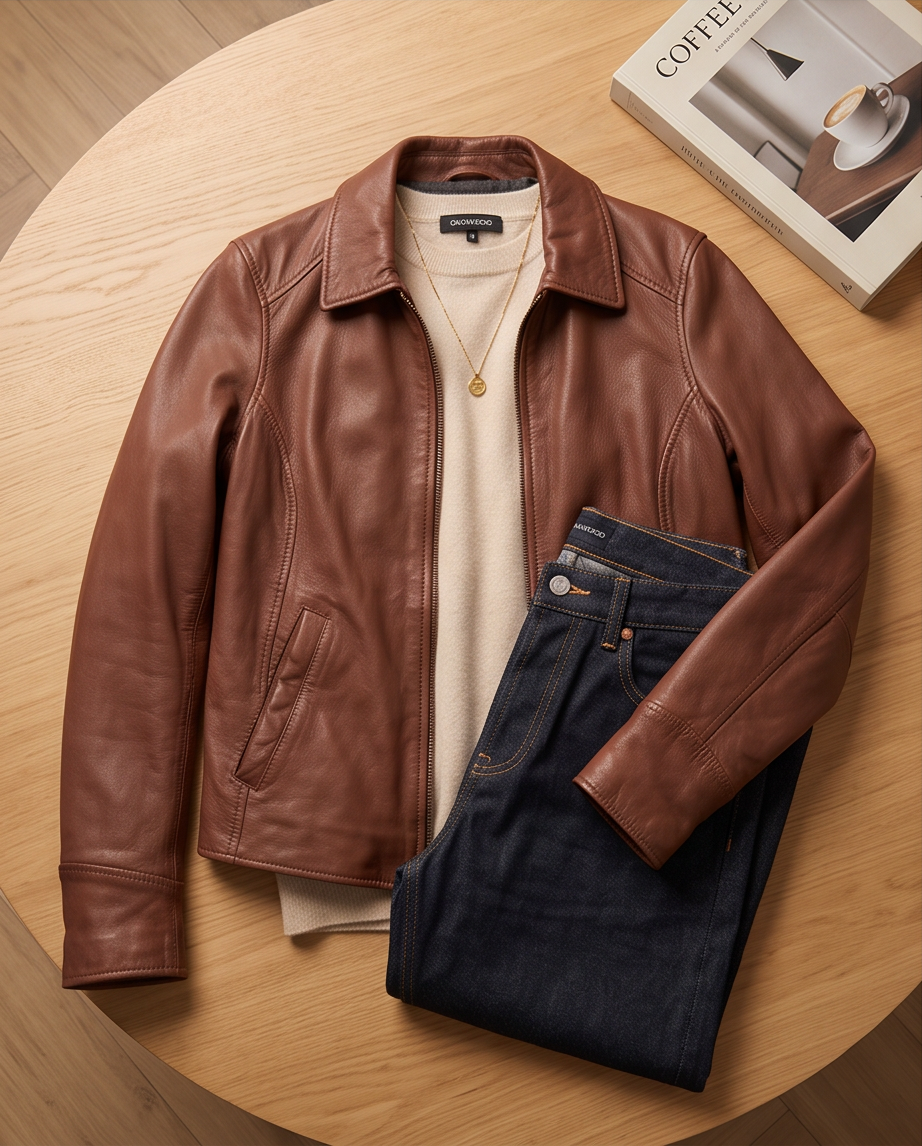 veste en cuir marron Oakwood — taille 38