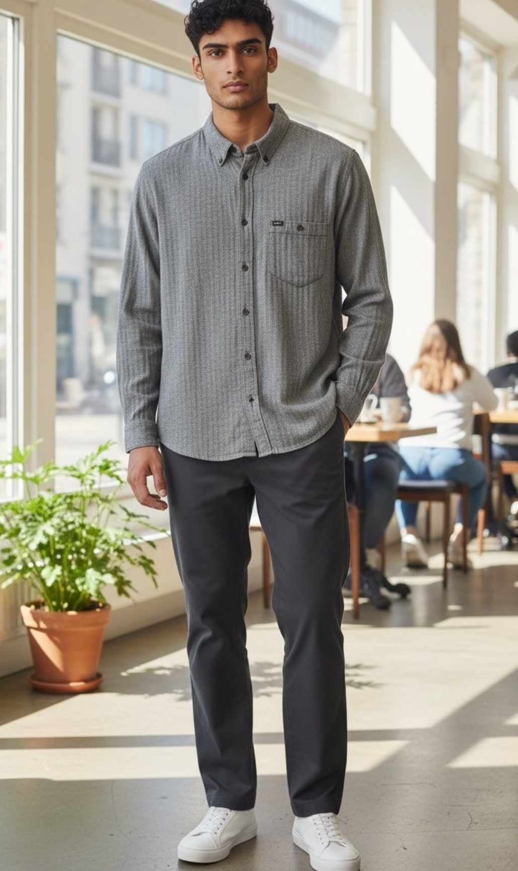 Chemise Lee Homme Neuve Motifs Chevrons Gris Taille M