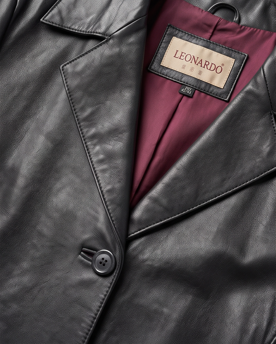Manteau Long en Cuir LEONARDO — Noir — Très Bon État — Taille 42/44