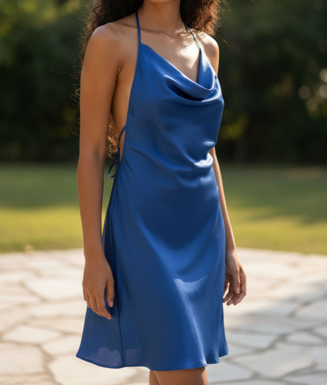 Robe satinée bleue nuit - très bon état - S/M