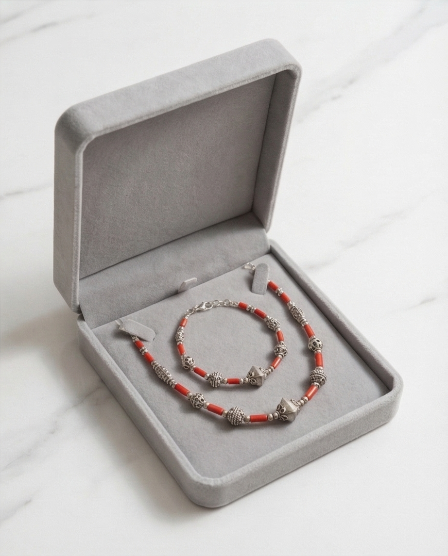 Magnifique Parure Collier et Bracelet Corail Véritable