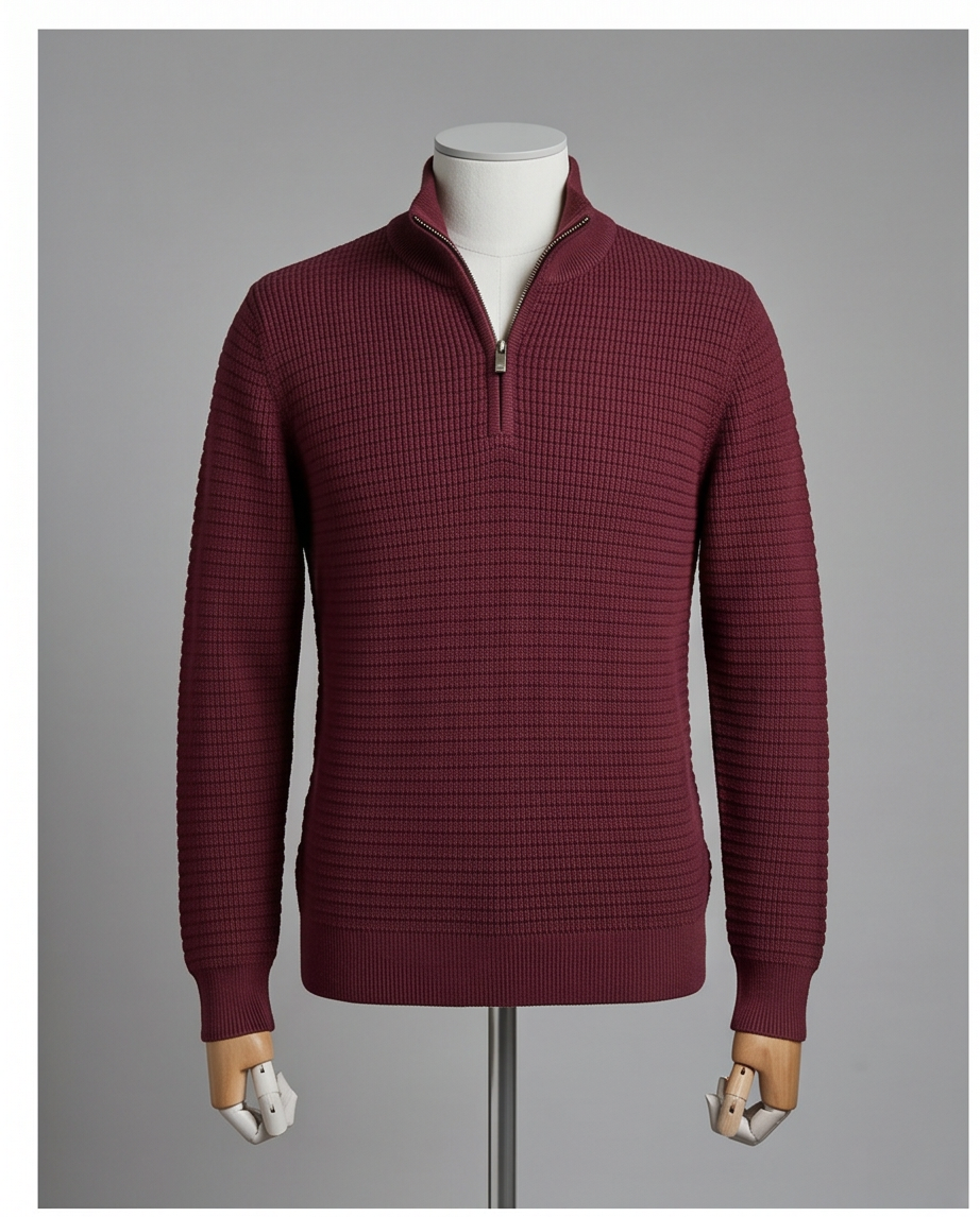 Pull Esprit Homme Coton Bordeaux Col Zippé — Neuf — Taille XL