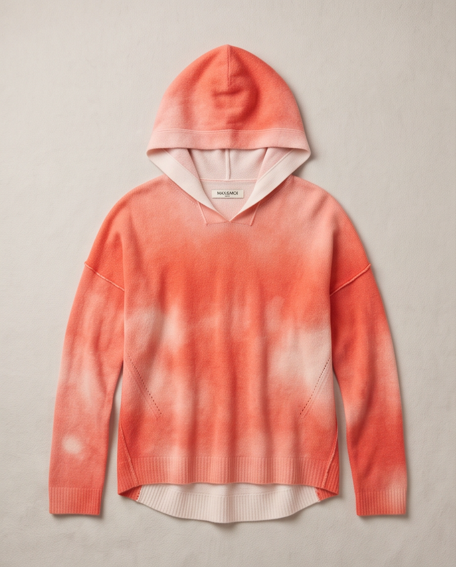 Pull 100% Cachemire MAX&MOI — Corail & Blanc — Oversize — Taille S
