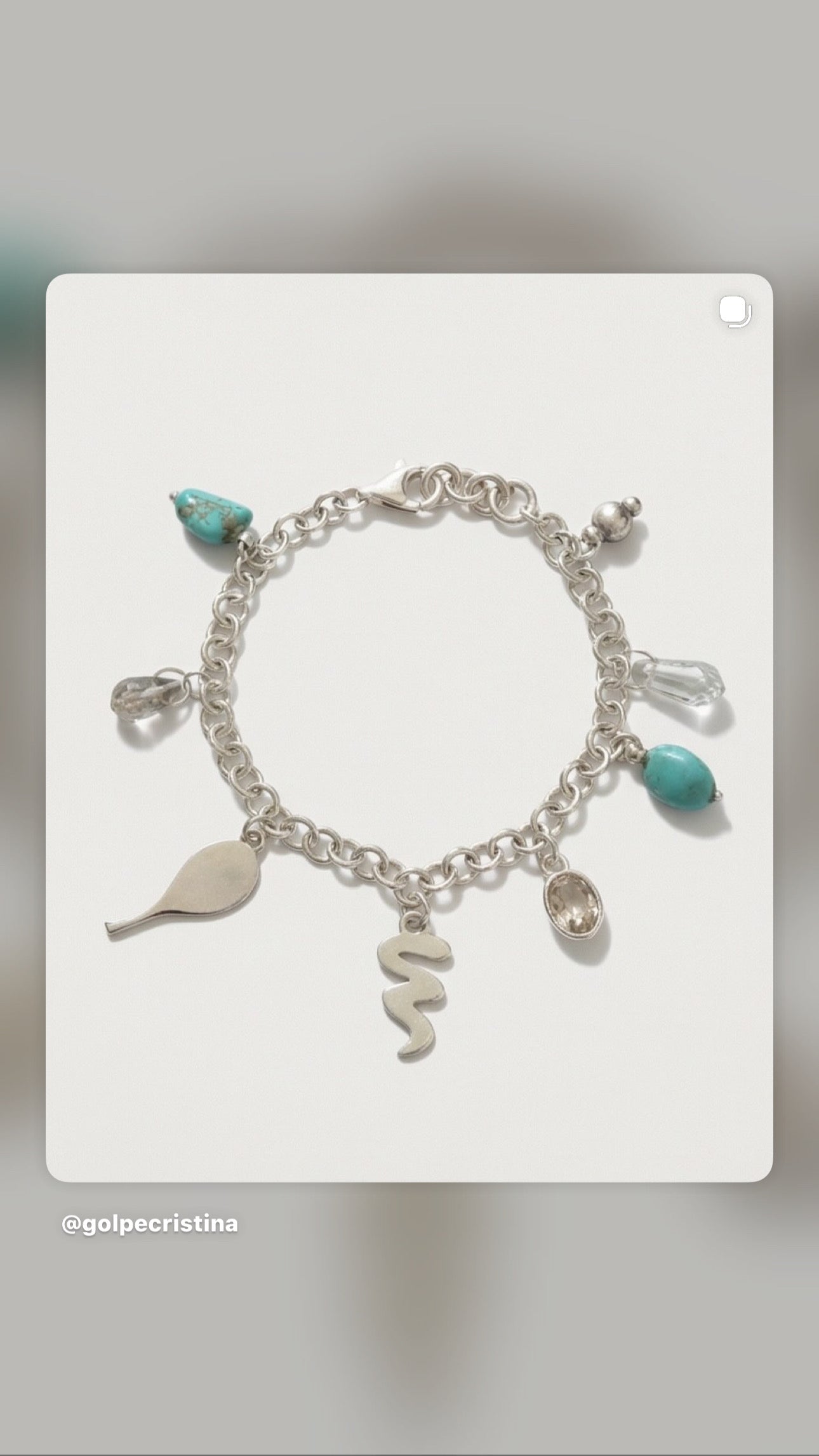 Bracelet  charms, turquoise, cristal de roche - neuf