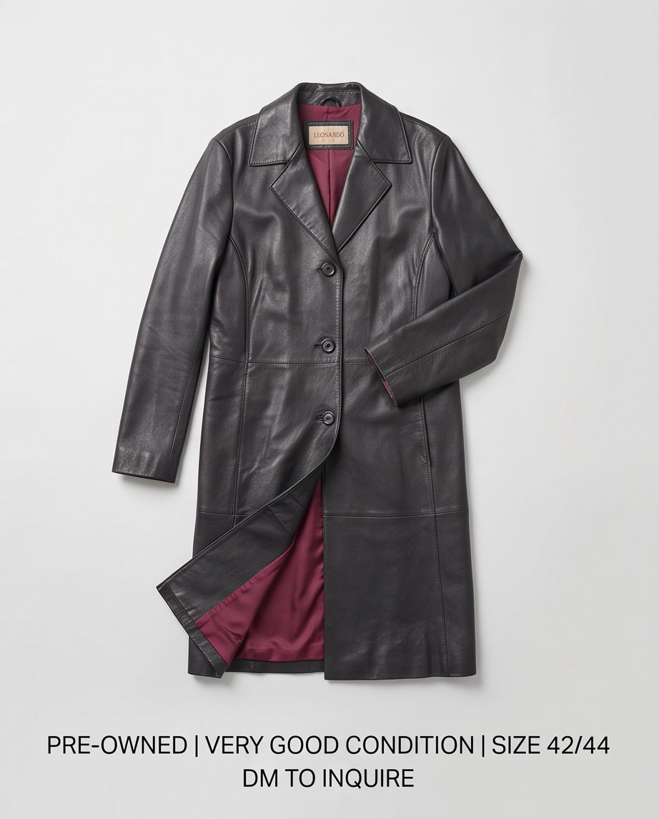 Manteau Long en Cuir LEONARDO — Noir — Très Bon État — Taille 42/44