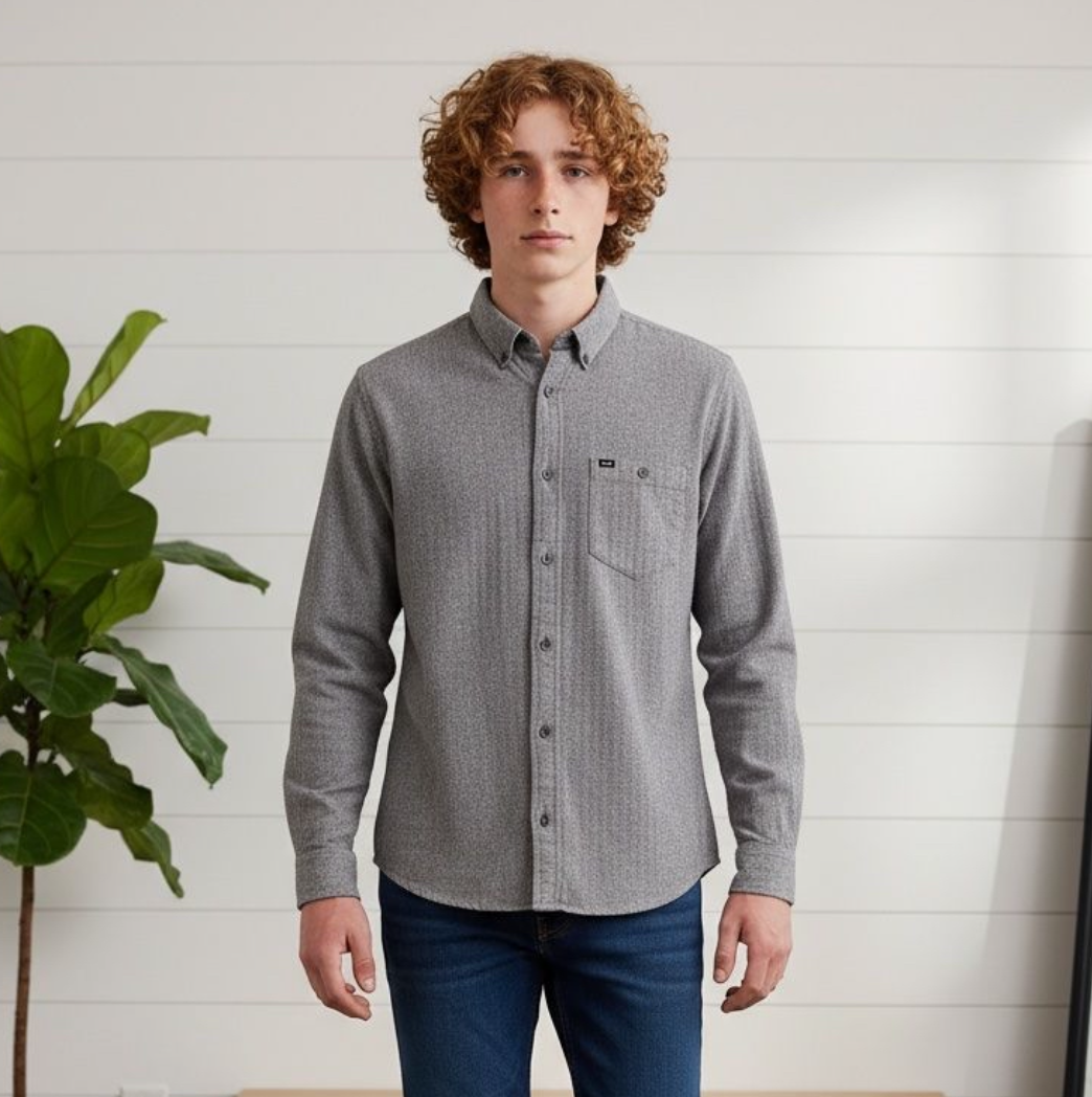 Chemise Lee Homme Neuve Motifs Chevrons Gris Taille M