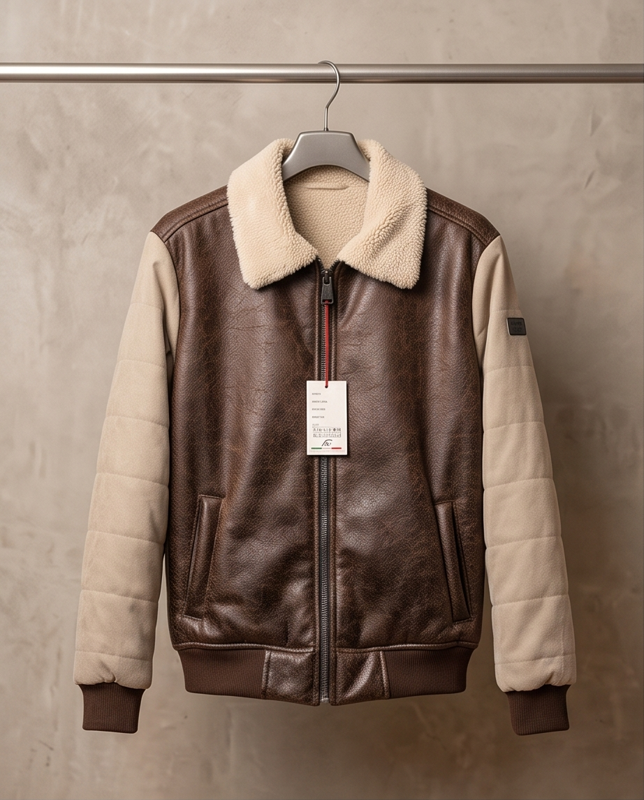 Blouson Homme Faux Cuir Col Sherpa — Neuf — Taille M