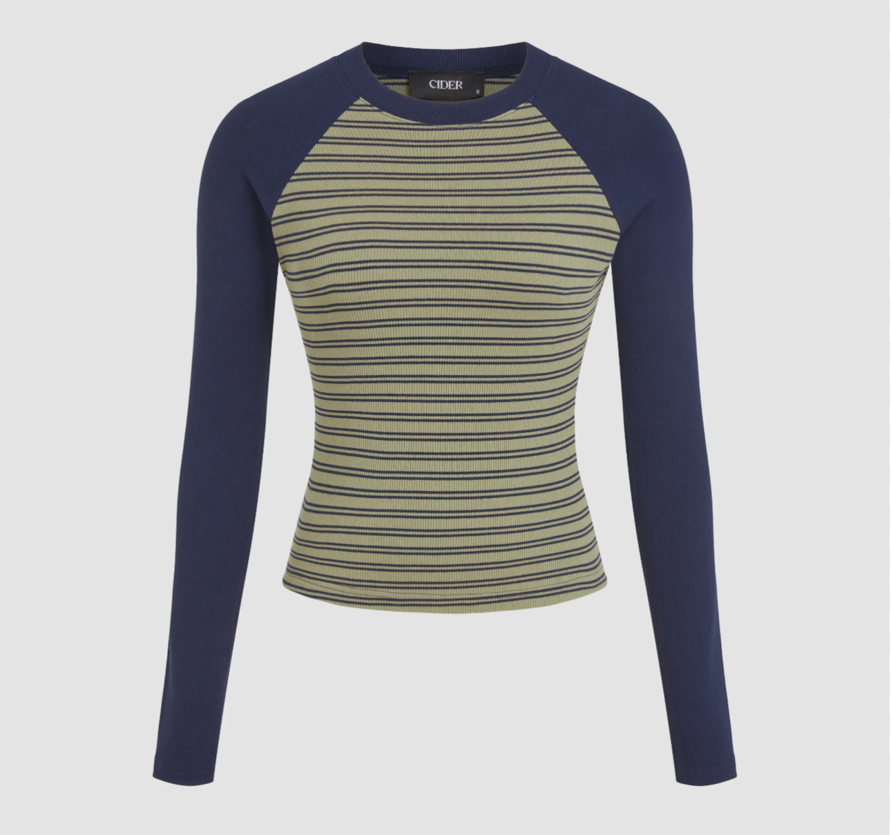 RIB ROUND NECK CONTRASTING STRIPE TOP - M