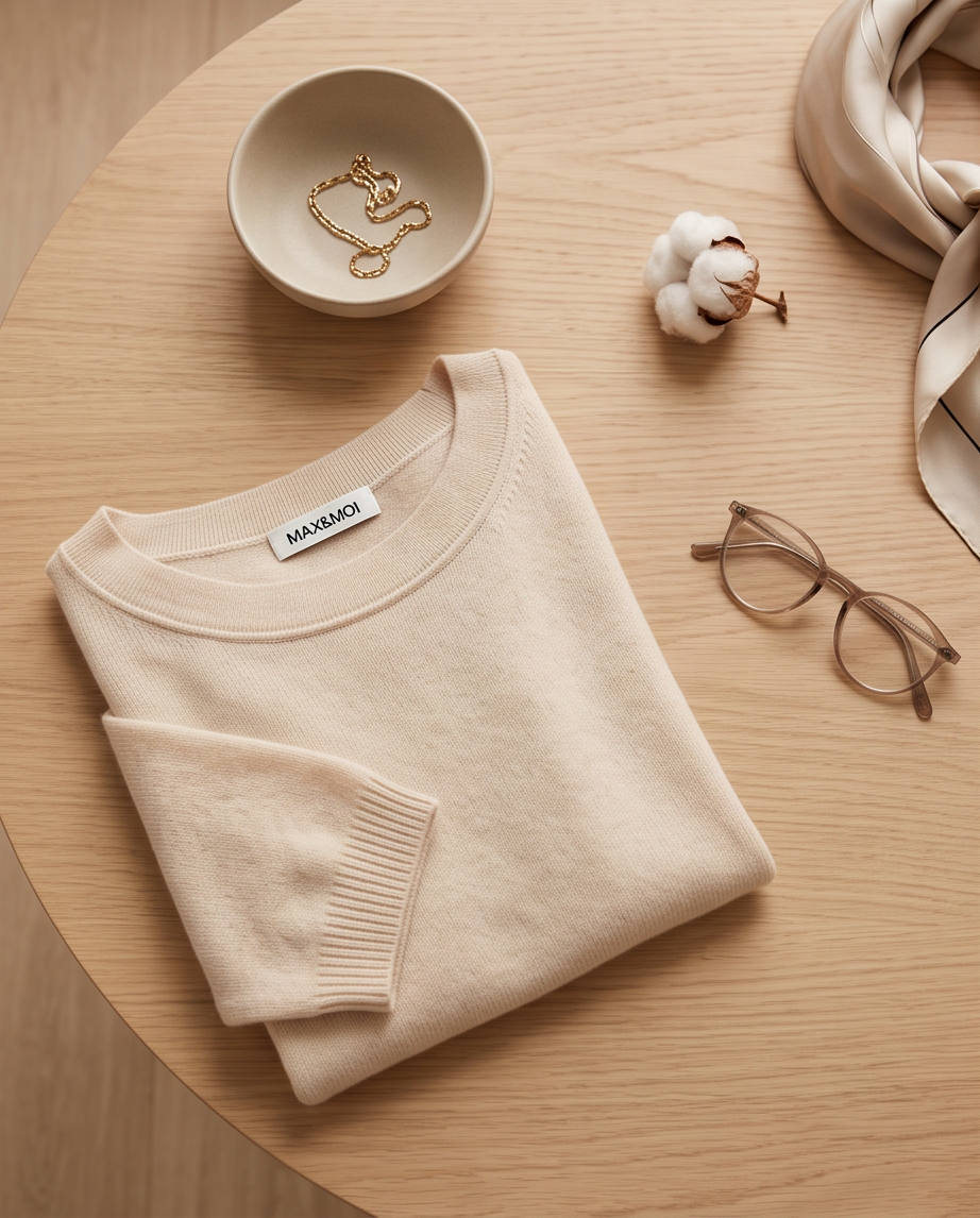 Pull Max&Moi beige élégant, 100% cachemire taille XS