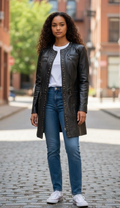 MANDARIN Veste en cuir noir, style rock, taille 46