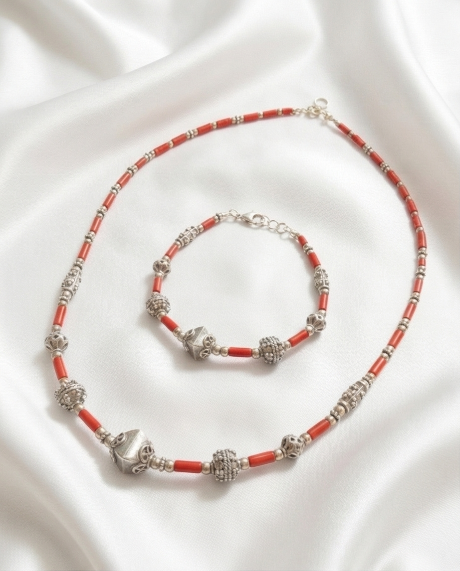 Magnifique Parure Collier et Bracelet Corail Véritable