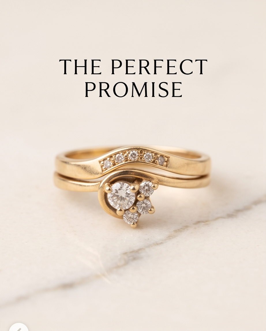 Ensemble de mariage australien en or jaune et neuf diamants – Taille 58