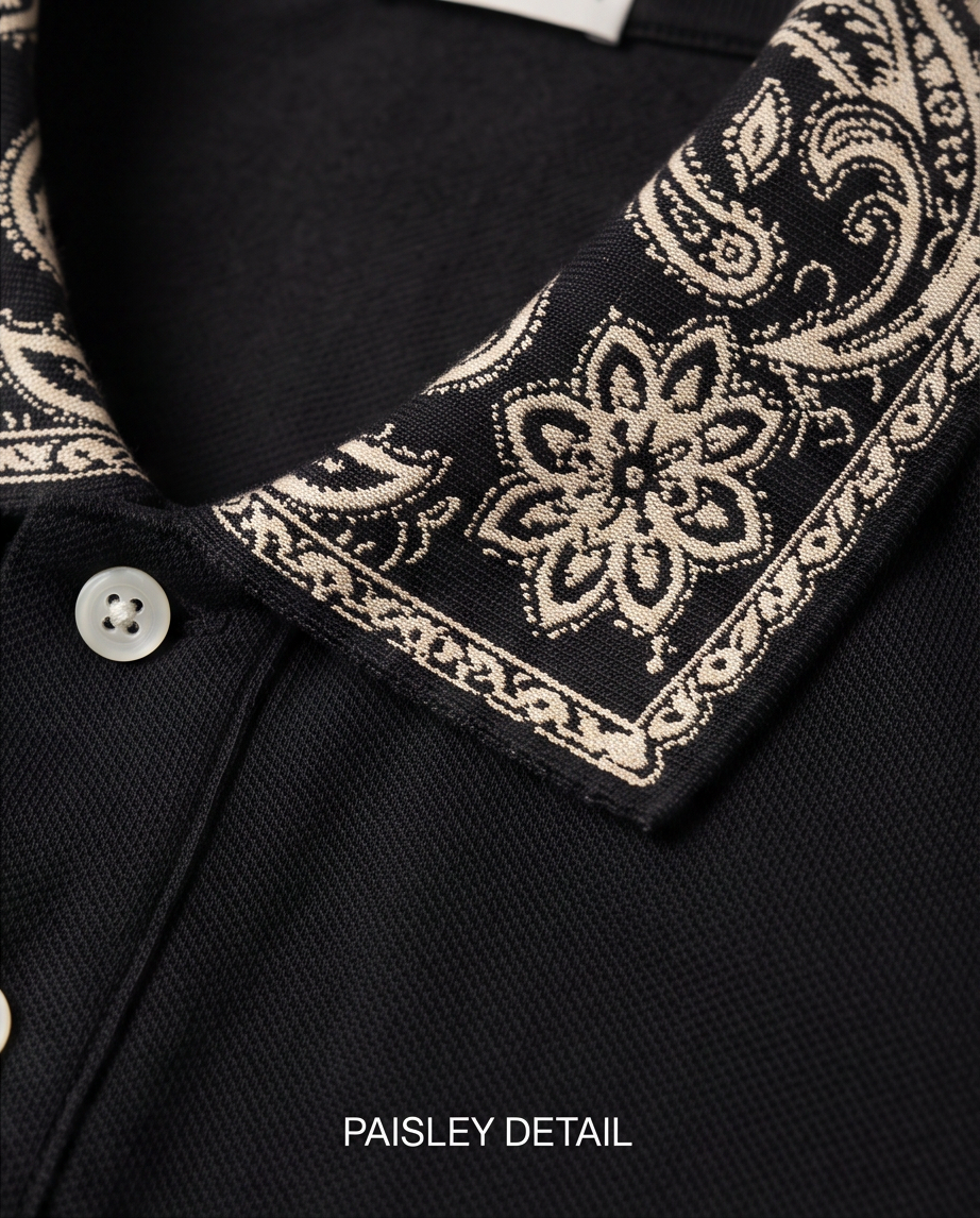 Polo MONCLER Homme Noir – Col Paisley – Taille S/M – Très bon état