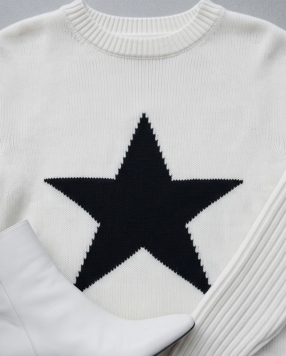 Pull blanc étoile noire — très bon état — taille M