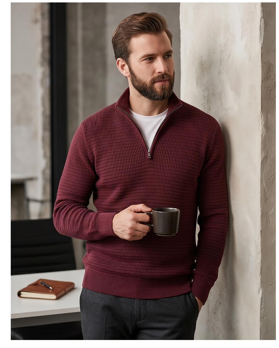 Pull Esprit Homme Coton Bordeaux Col Zippé — Neuf — Taille XL